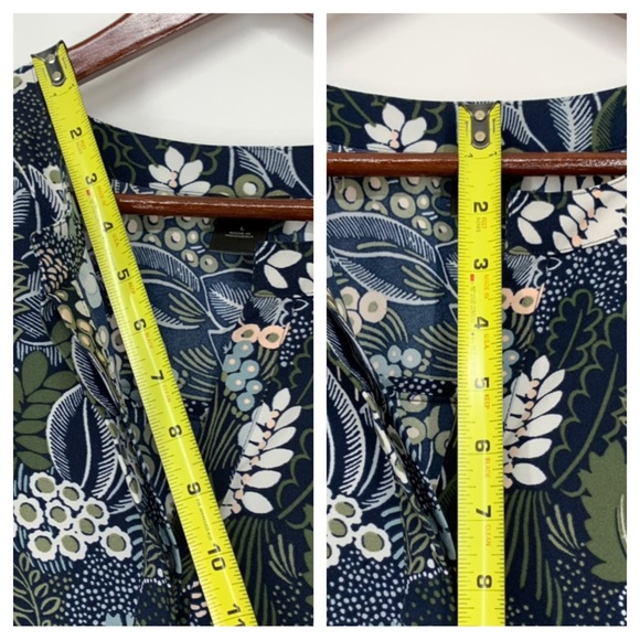 Ann Taylor Dark Floral Leaf Print Button V-Neck Long Sleeve Dress With Pockets - Picture 15 of 16